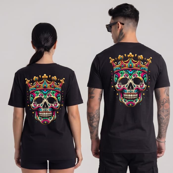 Camiseta Unissex de Algodão com Estampa Frente e Costas Caveira Mexicana - Estilo e Conforto - Philklen