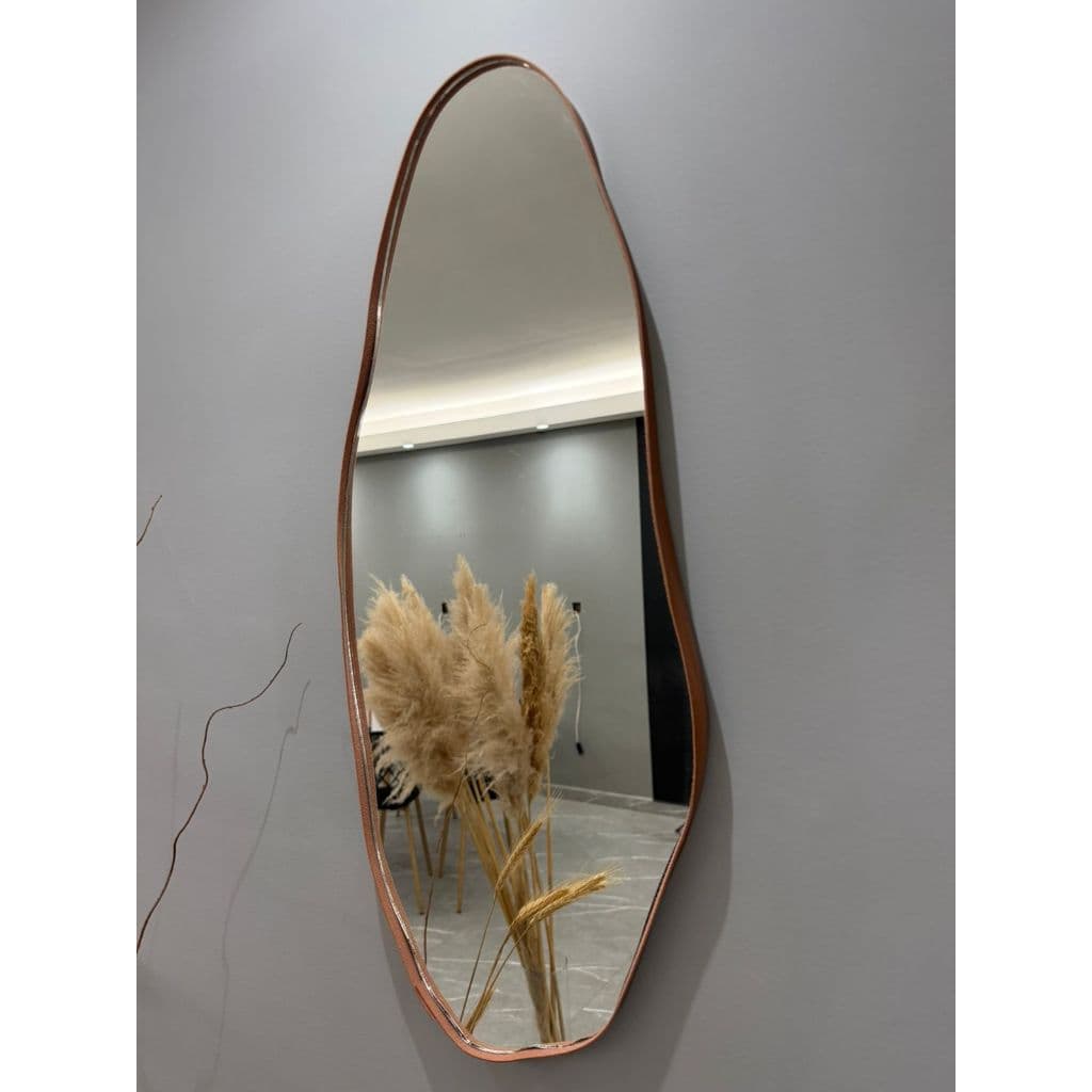 Espelho Orgânico 70cm x 30cm Com Moldura em Couro Para Quarto e Sala Banheiro Design Retrô Luxo Salão Hall Decorativos
