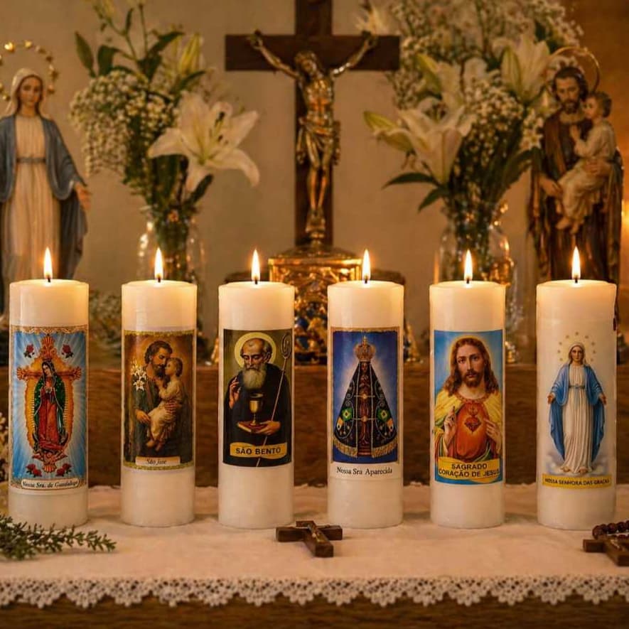 1 Vela Santos Católicos Votiva 7 Dias Branca 100% Parafina Pura 260g Velas Faria