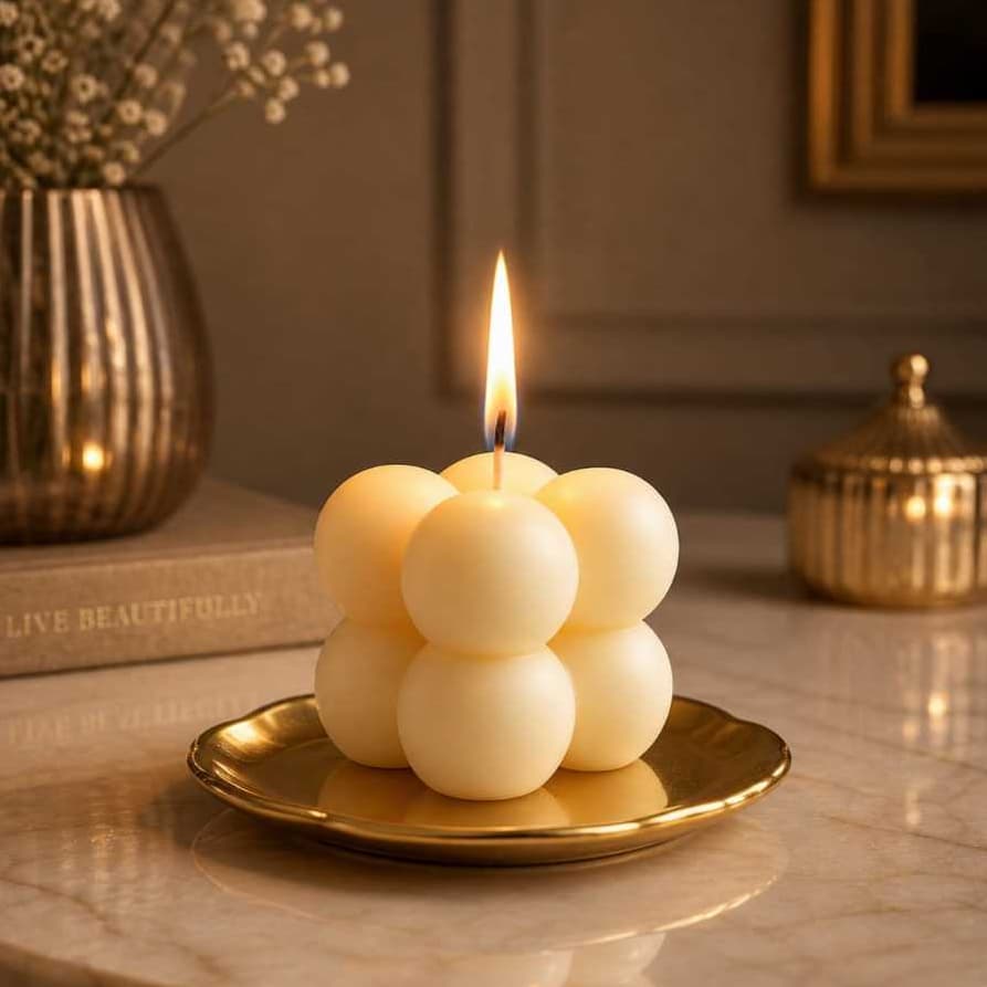 30 Velas Lembrancinha Mini Bubble 35g Vela Aromática Cera de Soja/Coco/Palma - Cor Cru