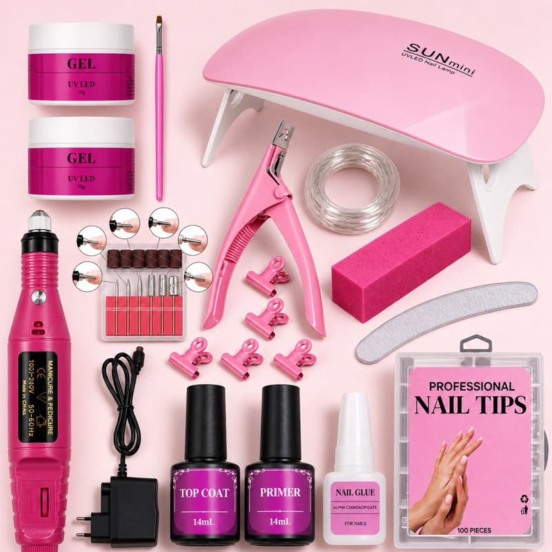 Kit de Unha em Gel Completo Manicure Cabine Uv Lixadeira Elétrica Unhas Profissional