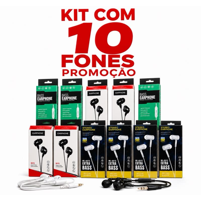 Kit c/10 Fones de Ouvido com Fio com microfone Stereo entrada P2 - (ATACADO)