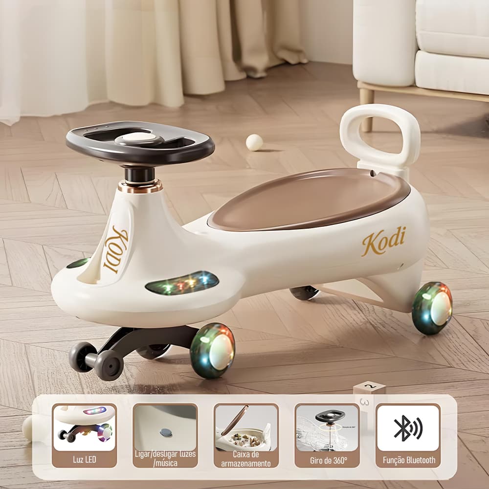 Carrinho De Rolimã elétrico Com Led e música Bluetooth Suporta 100kg Que Gira 360° Brinquedo Criança P23