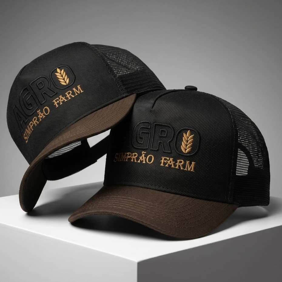 Boné Estilo Agro Masculino Trucker Bordado Simprão Farm Aba Curva Ajuste Snapback Original