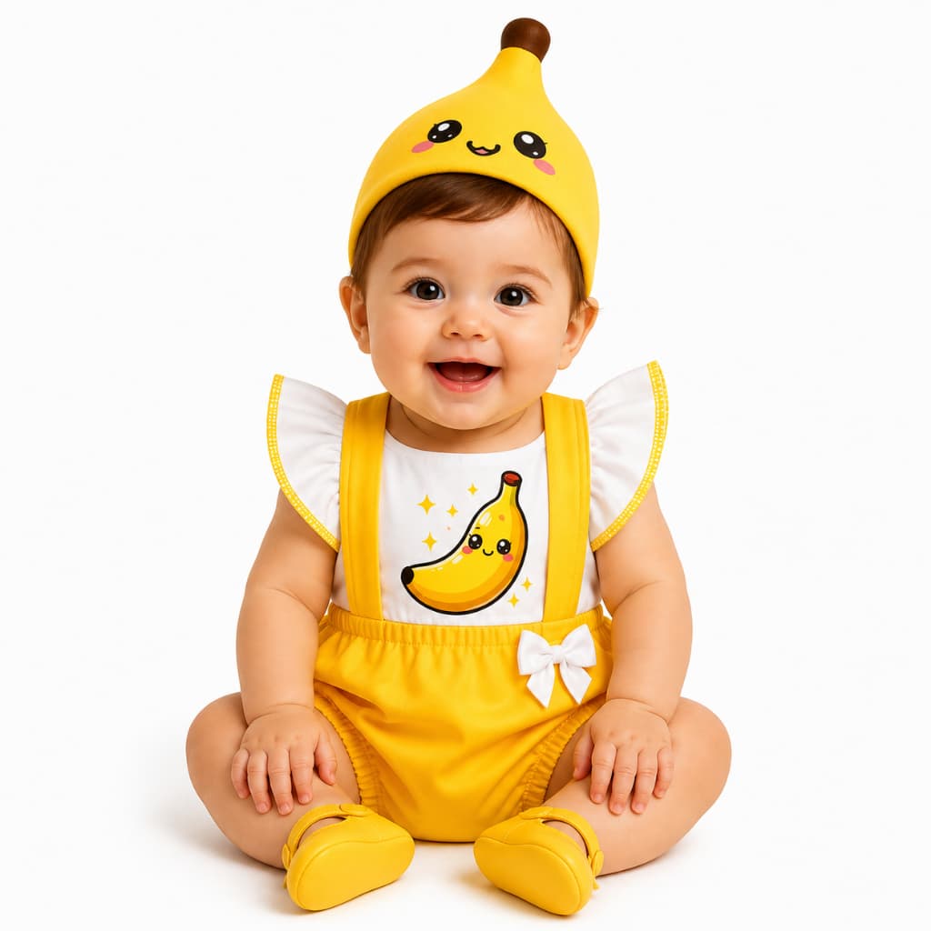 Romper Bebê Feminino Banana  Macacão Infantil Menina 3 a 6 Meses Roupa Bebê Fofa Confortável