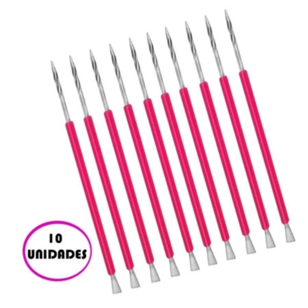 10 Bastão Misto espátula e palito isis cutelaria Cuticula Inox Manicure kit