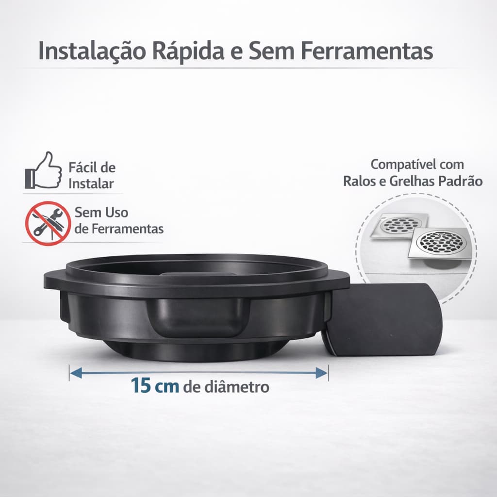 Adaptador Bloqueador Anti Odor Tira Mau Cheiro Ralos E Porta Grelhas 15cm Mbox Anti Insetos e Cabelos