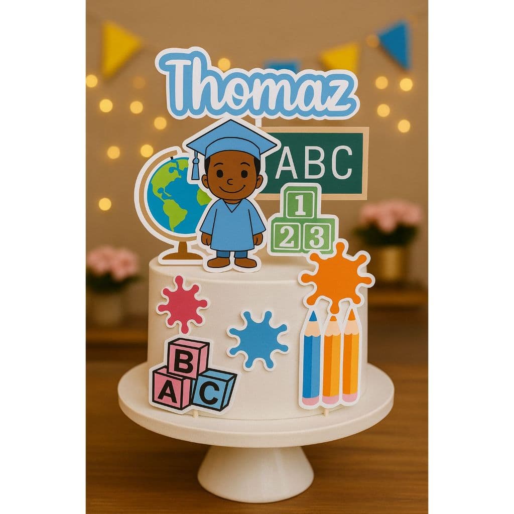 Topo de Bolo Formatura Infantil ABC Personalizado | Tema Escolar | Nome Personalizado