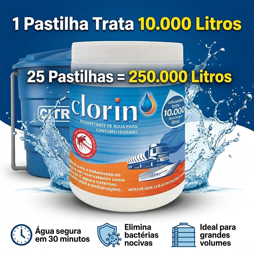 Cloro p/ Limpeza de Caixas D'água, Tanques e Reservatórios c/ 25un - Clorin 10.000