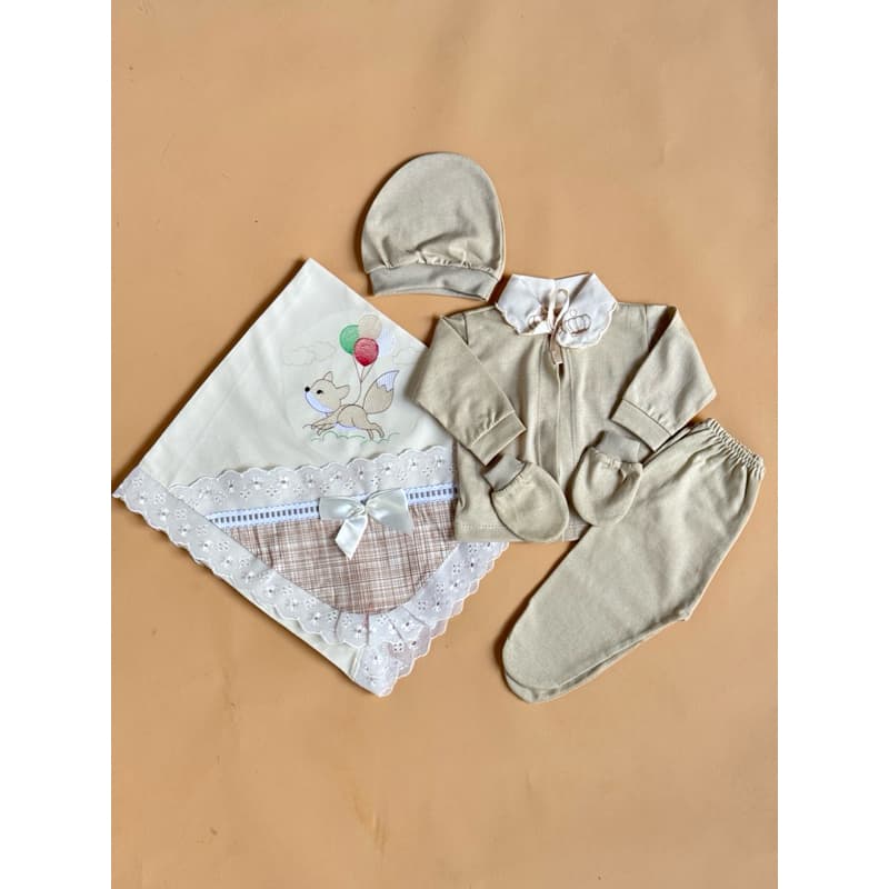 Kit Maternidade Bebê 5 Peças + Manta Bordada Pagão Completo Saída Maternidade Marrom