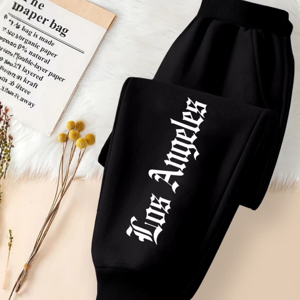 Calça Jooguer Moletom Los Angeles Flanelado c/ Bolsos Cordão Ajustável Jovem Uniisex