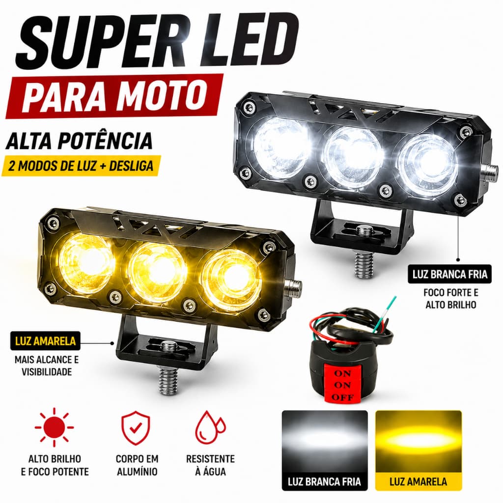 Par Farol Milha Moto Auxiliares Led Dual Color Luz  Auto