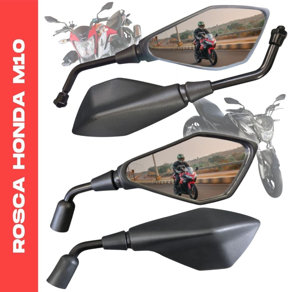 Par Retrovisor Convexo Kawasaki Z400 Haste Curta ou Longa Moto Rosca Honda