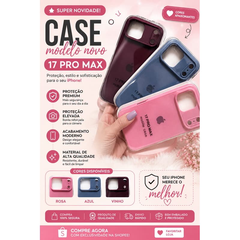 capa case silicone premium compatível com iPhone 17 pro max ótima proteção de câmera.(CASE SILICONE MODELO NOVO)