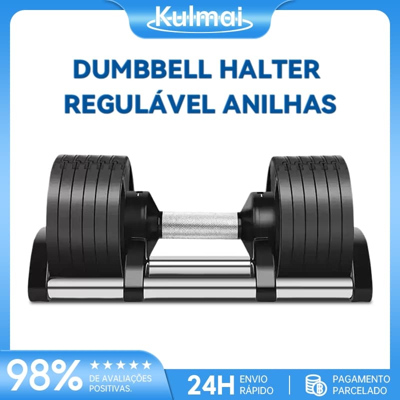Dumbbell Halter Regulável Anilhas 20Kg Com Base Elite Pro