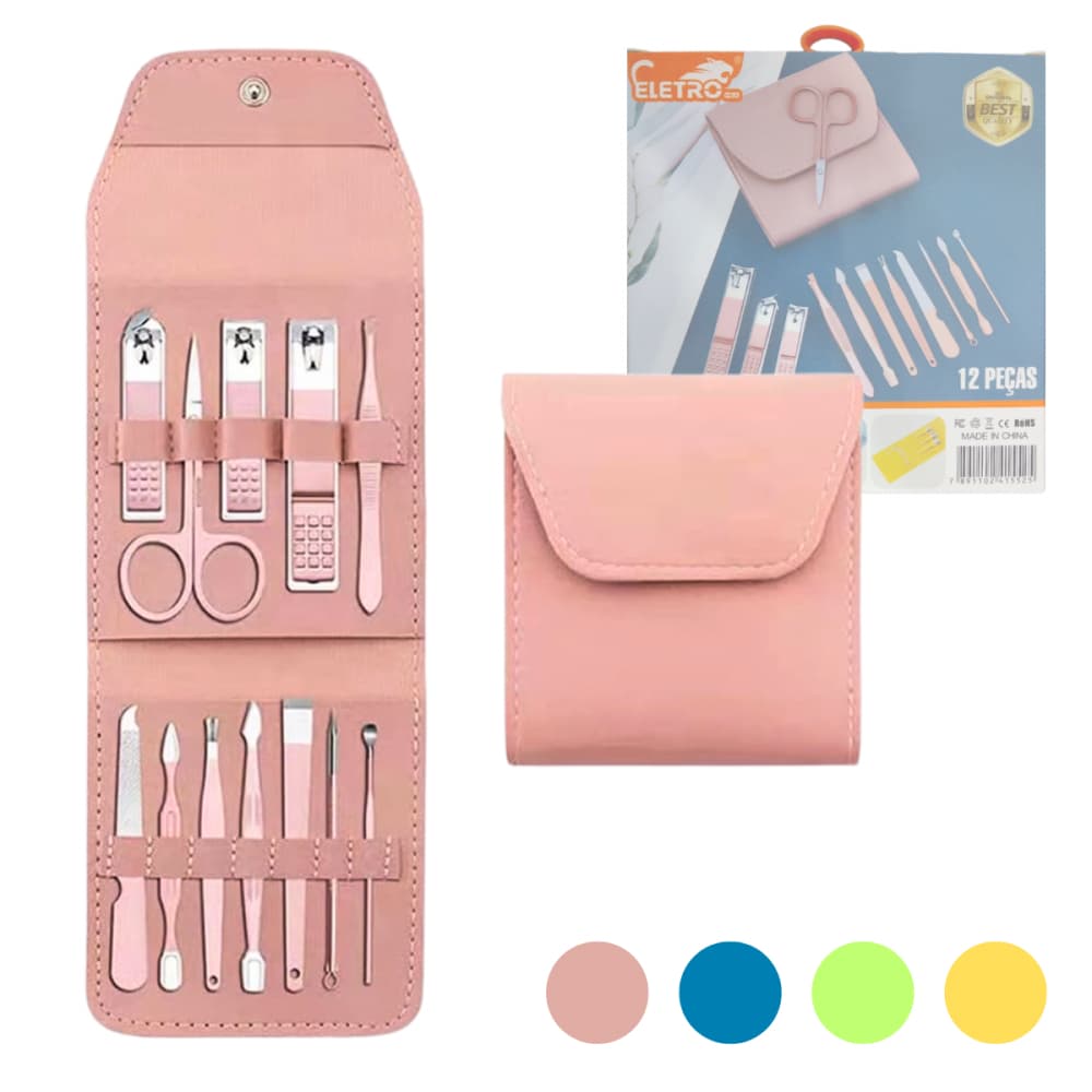 Kit Cortador de Unhas 12 em 1 Conjunto de Manicure Pedicure de Aço Inoxidável