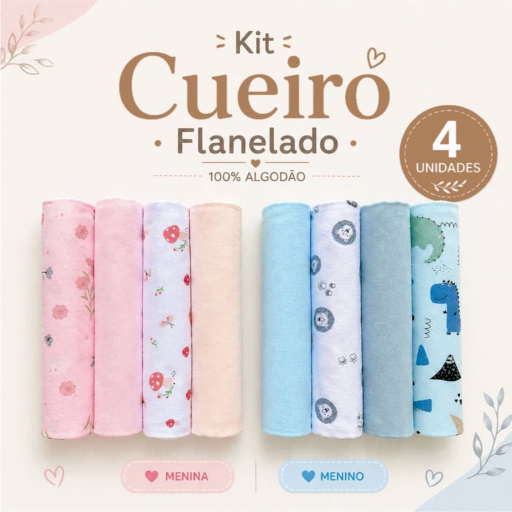 Kit 4 unidades - Manta Cueiro Flanelado 100cm x 80 cm - Ovelhinhas Baby