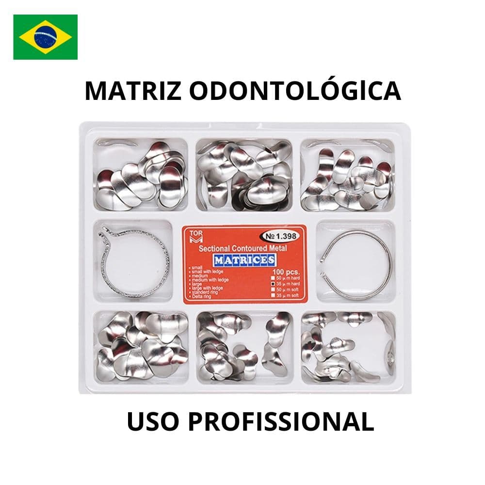 Matriz Dental Seccionais com 100 Unidades + 2 Anéis Aço Anatômica Restauração Dentista