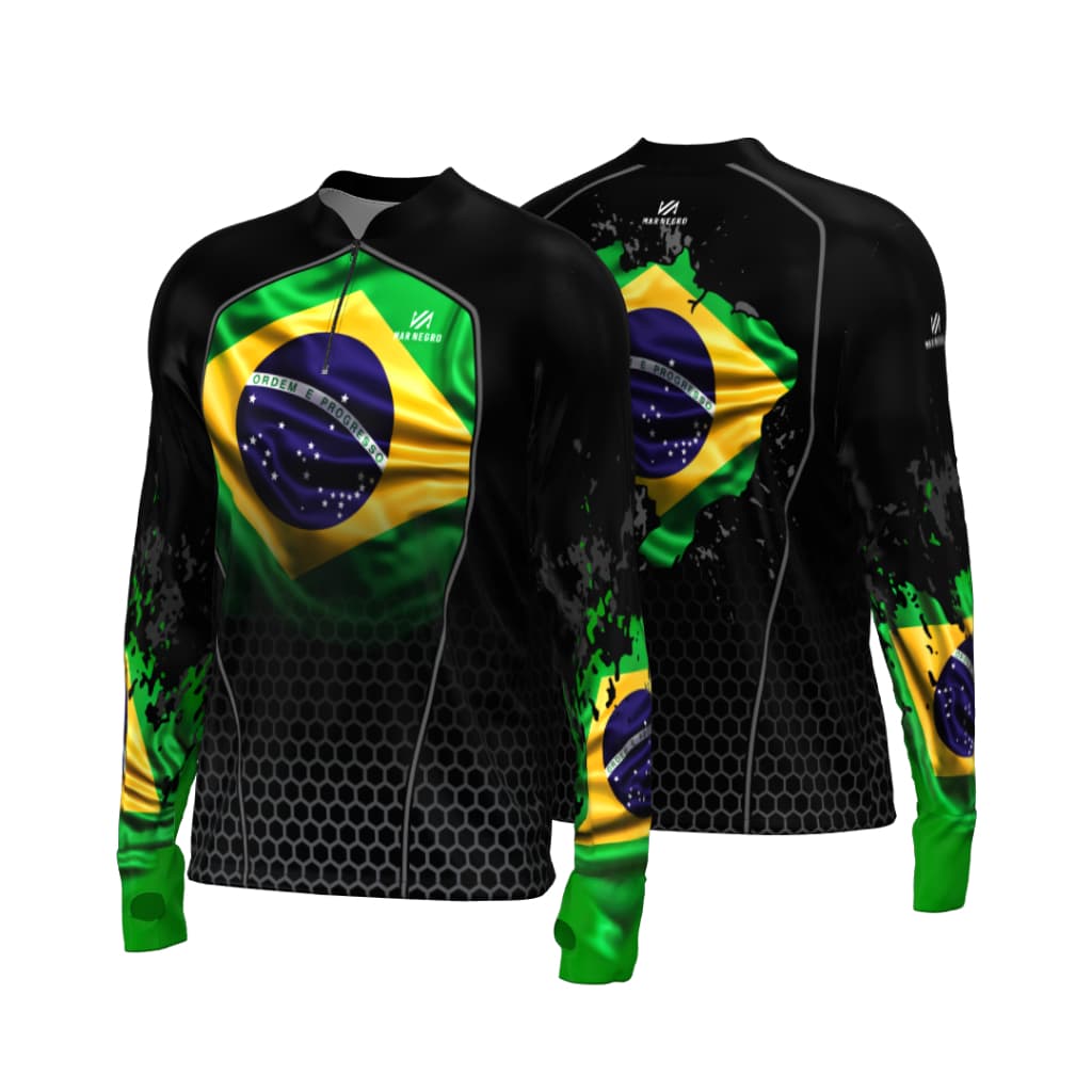 Camiseta de pesca mar negro PROMOÇÃO proteção solar 50+uv c/ luva na manga elastano peixe tucunaré masculina feminina
