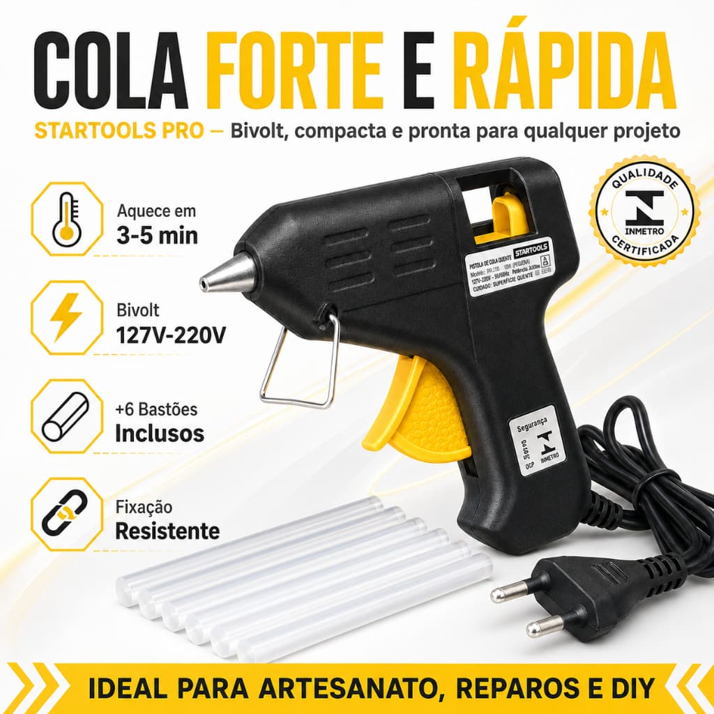 Pistola Cola Quente 8w Bivolt Bico Fino 7mm + 6 Bastões