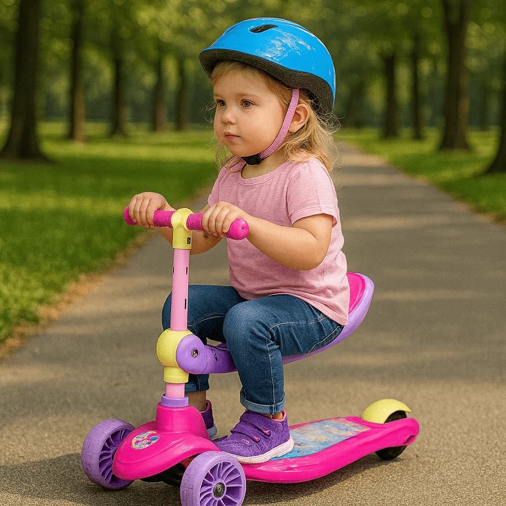 Patinete Infantil Scooter 3 Rodas Led Dobrável Rosa Azul Suporta 60Kg Estabilidade Freio Seguro Ajustavel