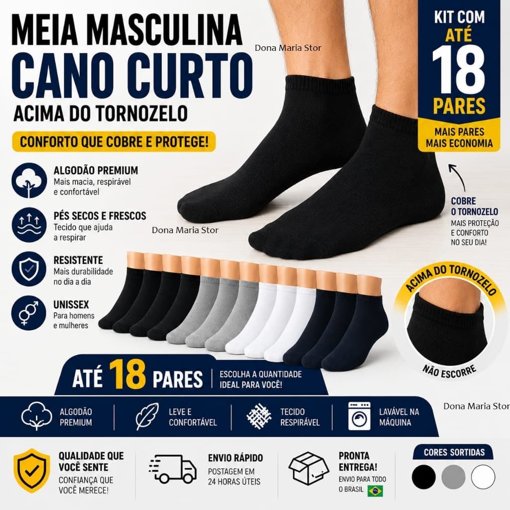 Meias Masculinas Premium até 18 Pares Conforto Durabilidade