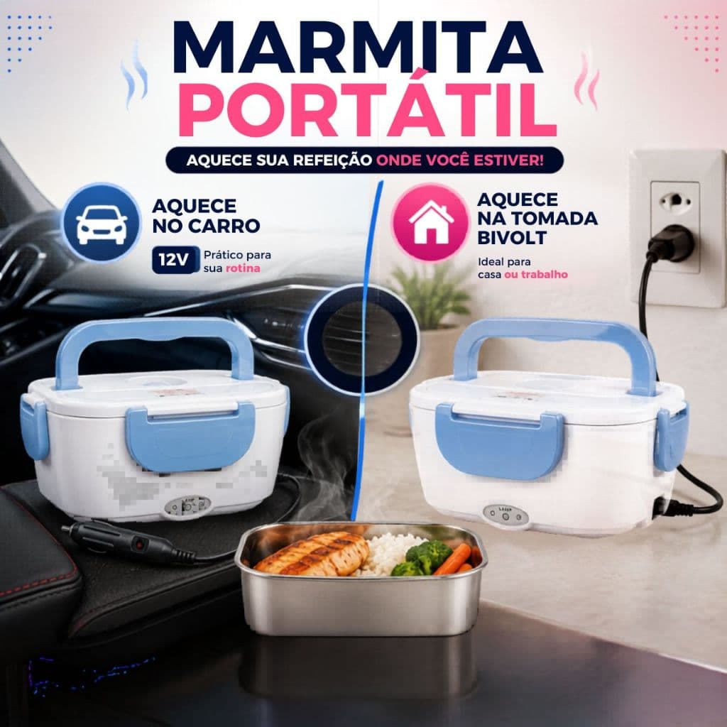 Marmita Elétrica Veicular Bivolt Portátil Caminhão Uber Taxi Escritório Trabalho 110v 220v 12v 24v