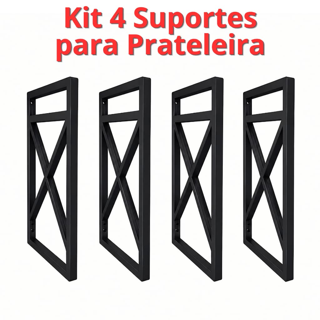 Kit 4 Suportes Industrial Para Prateleira Mão Francesa Preto 20x37cm Decorativo Moderno