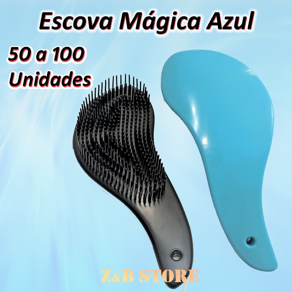 Kit 50 ate 100 Escovas Mágicas - AZUL - Anti Frizz – Cabelos Lisos e Cacheados – Atacado