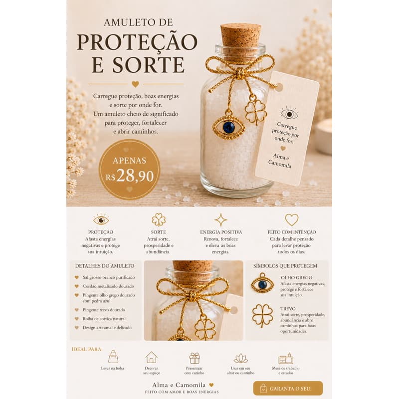 Amuleto de Proteção e Sorte – Olho Grego e Trevo Dourado 🍀✨