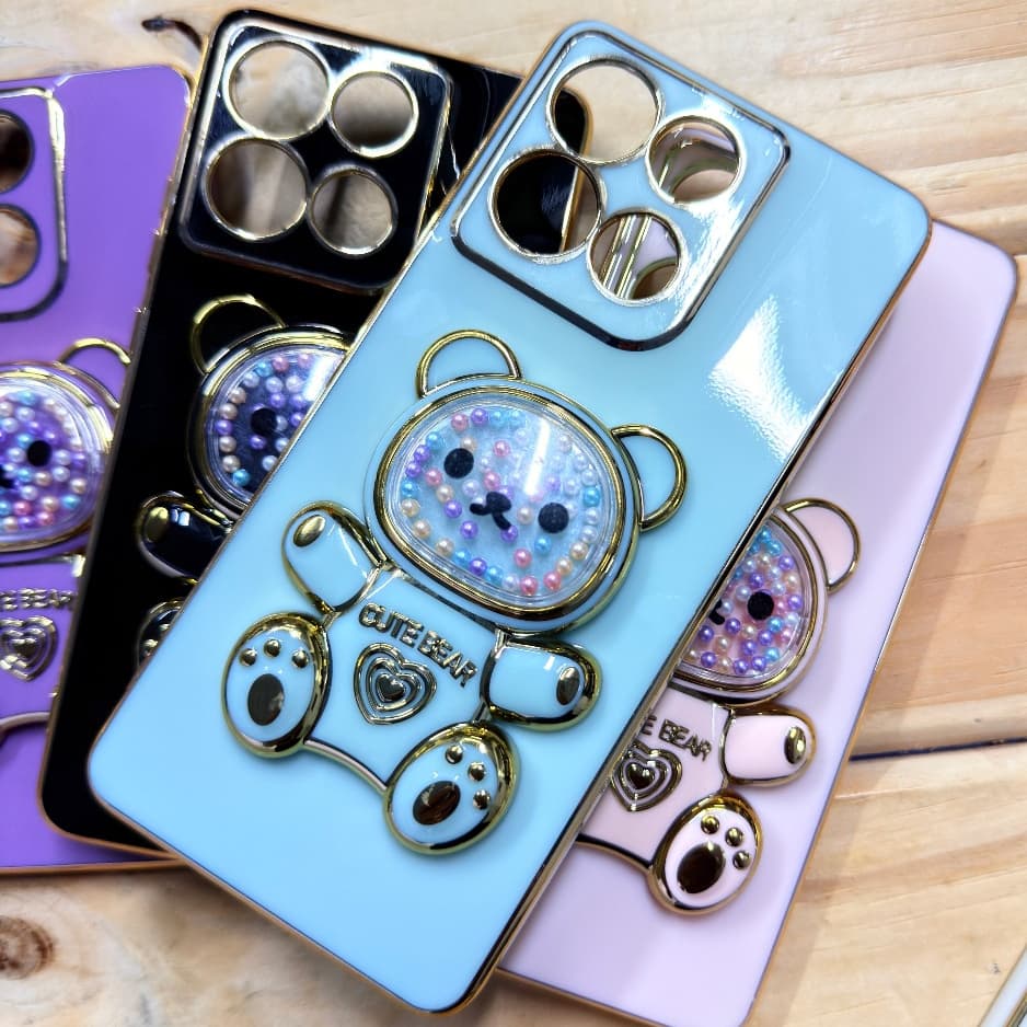 Capinha Motorola Moto G56 / Moto G86 com Suporte Ursinho 3D Anti Impacto Feminina Luxo Glitter