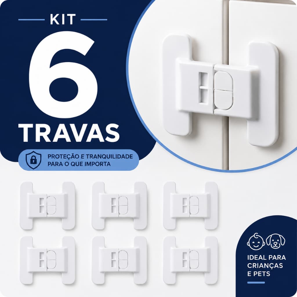 Kit 6 Trava De Segurança 3M Para Crianças Fechadura De Geladeira Móveis Fechaduras Porta De Armário