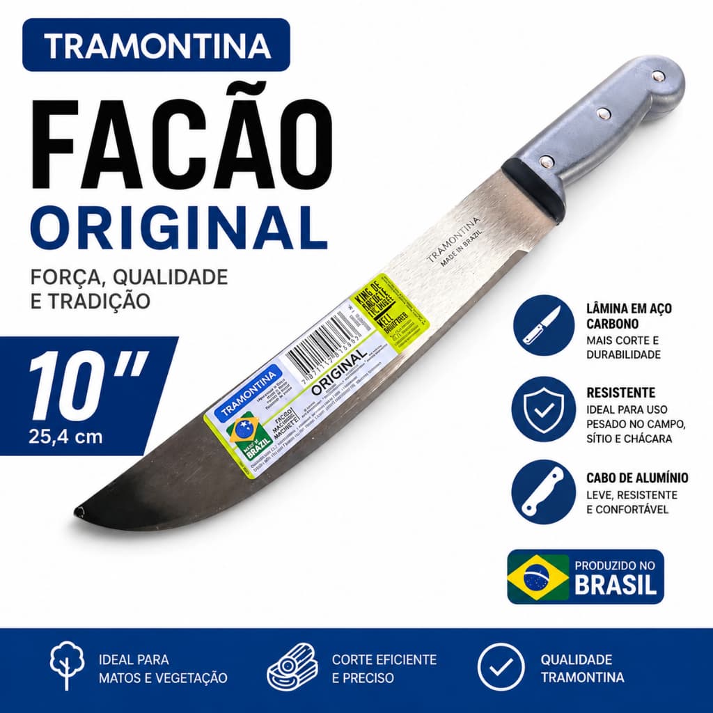 Facão Tramontina Mato Galho Cana Aço Carbono 10 Polegadas