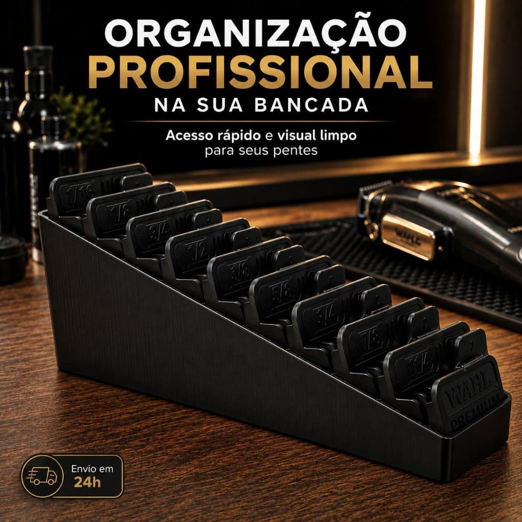 Porta Pentes de Maquina Barbeiro Profissional Organizador Bancada Suporte 10 Pentes Minimalista