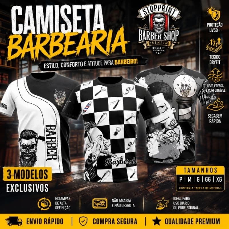 Camiseta Barbearia Stopprint Barber Shop Barbeiro Navalha caveira bart simpson camisa