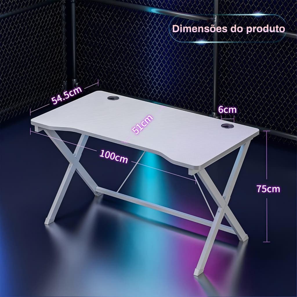 Mesa de Computador e Jogosde 100 cm com Dois Orifícios para Cabos, Mesa de Trabalho Simples para Quarto e Escritório