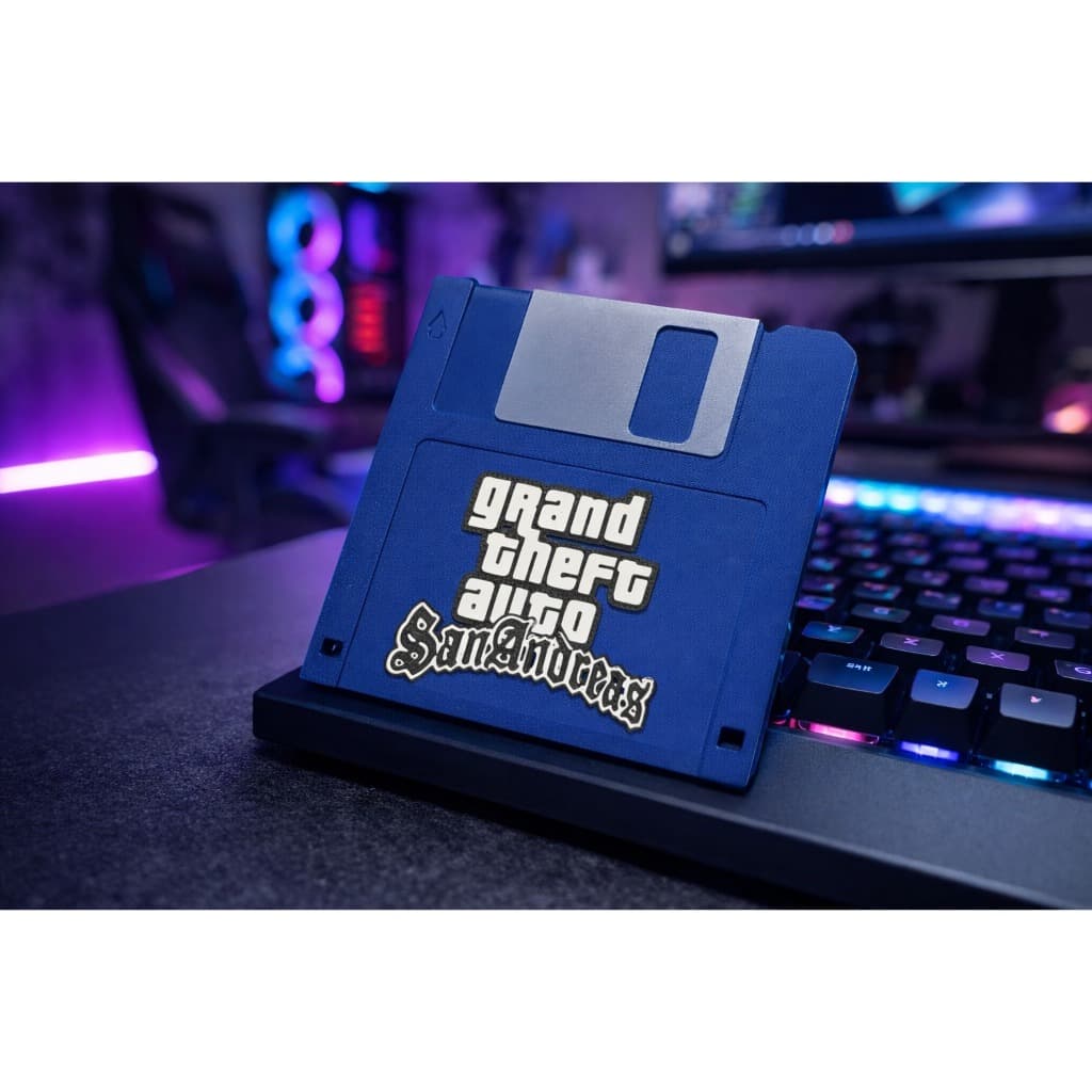 Quadro Disquete Decorativo GTA San Andreas Grand Thief Auto Gamer Geek Para Quarto Sala Escritório