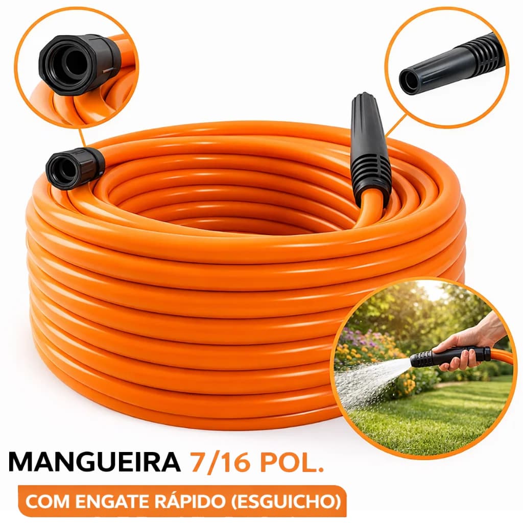 Mangueira 7/16 Siliconada Reforçada Anti Dobras com Engate Esguicho Jardim Casa Carro
