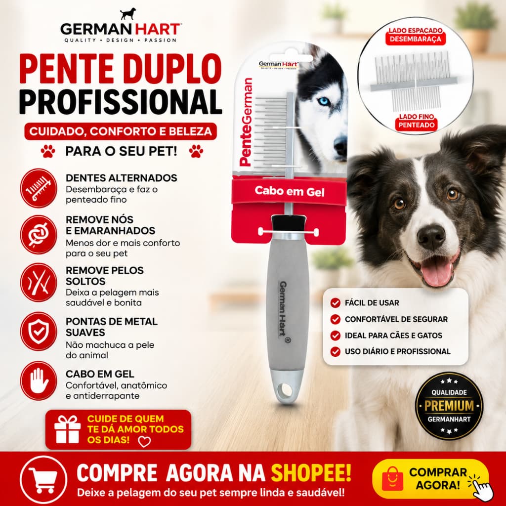 Pente Alternado para Pets com Cabo em Gel - Germanhart