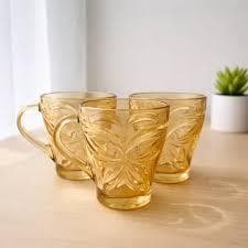 Kit 3 Caneca Vidro Estilo Taça 130ml Ambar Lucent Para Café Micro-Ondas