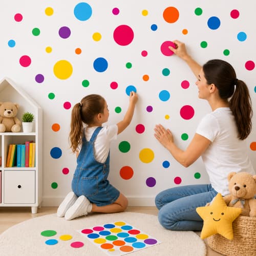 Adesivo De Parede Infantil Bolinha 64unid 4 Tam. Cores Vivas Cor 6 Cores Papel De Parede Decoração Infantil Bolinhas Cor
