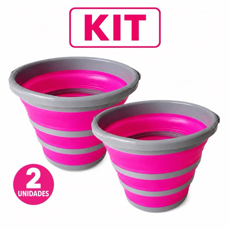 Kit 2 Baldes Dobráveis 10L Retrátil Silicone Multiuso Lavanderia Limpeza Camping