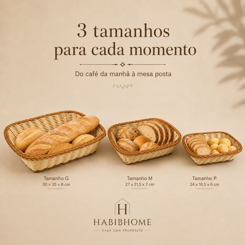 Cestos Multiuso P/M/G — 3 Tamanhos para Pães e Frutas com Organização e Estilo no Seu Lar