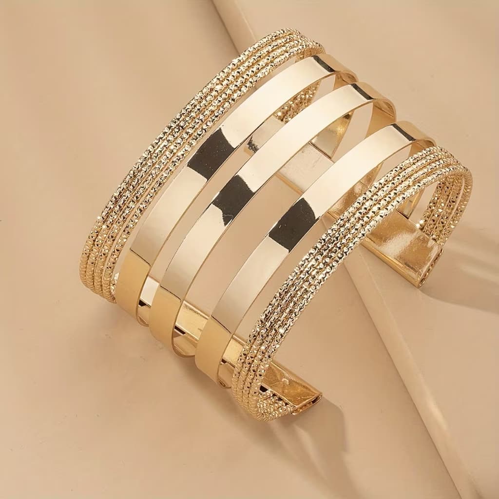 Bracelete Pulseira DOURADA Aberta Minimalista Popular de Metal Geométrico