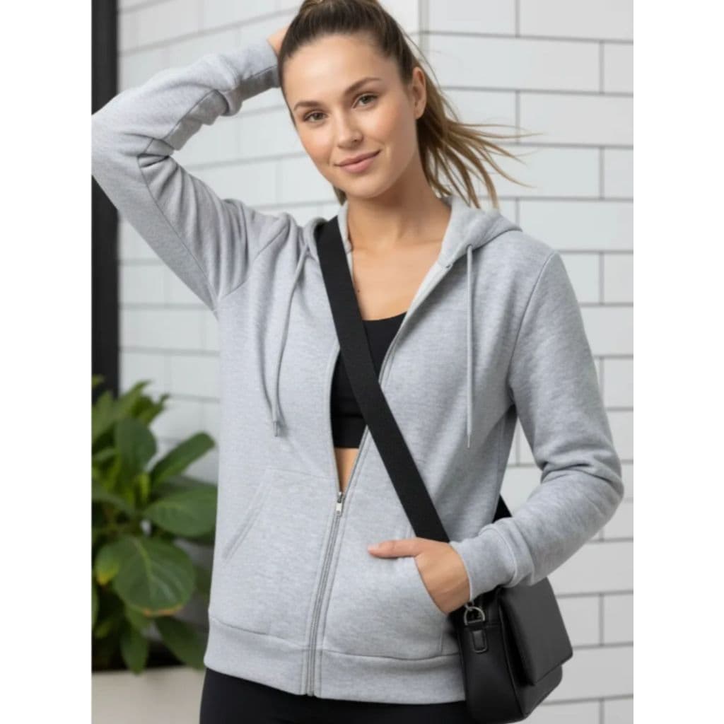 Casaco de Moletom Feminino com zíper Athletic Cinza Flanelado