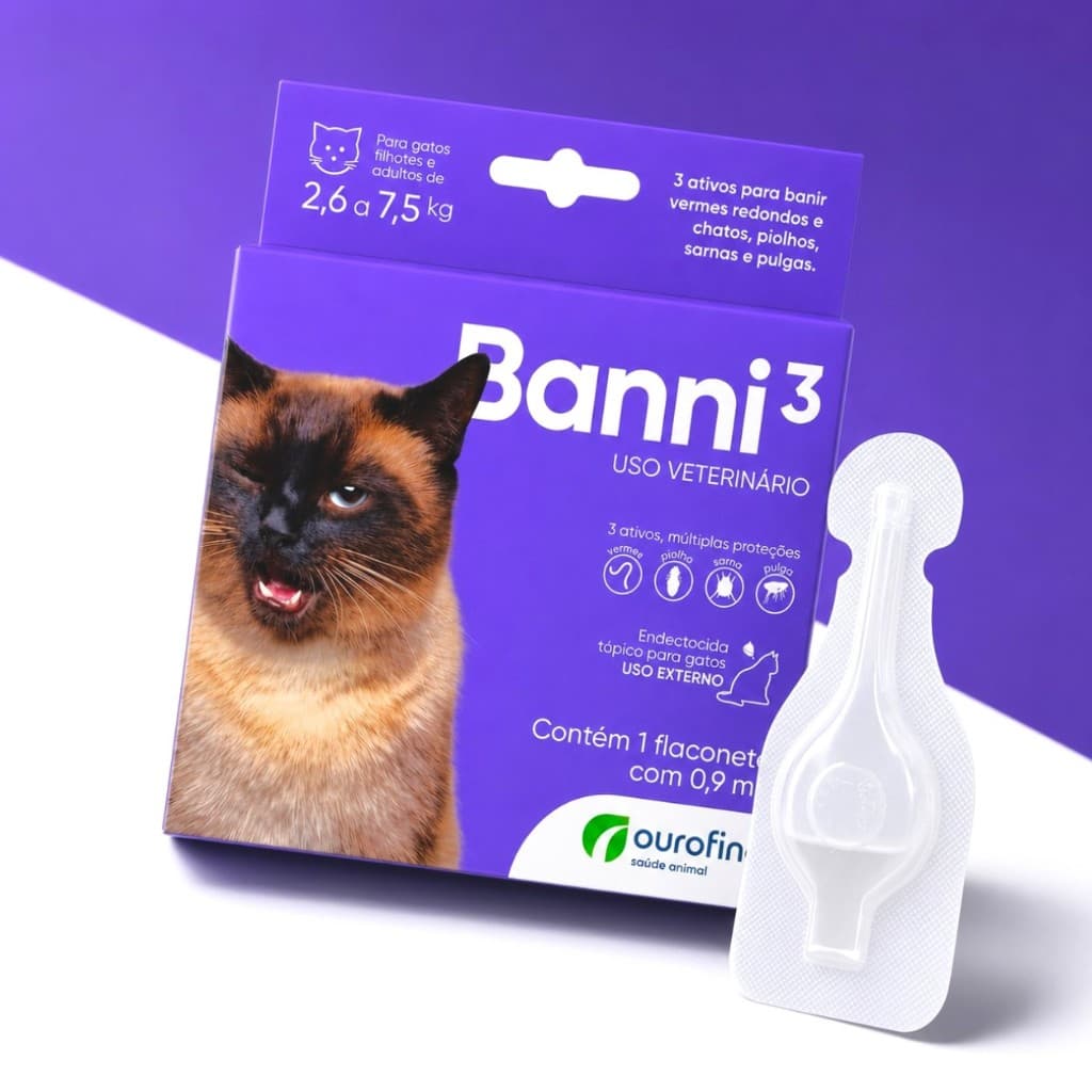 Banni 3 Antipulgas, Sarnas e Vermes Para Gatos até 7,5kg - 1 Aplicação
