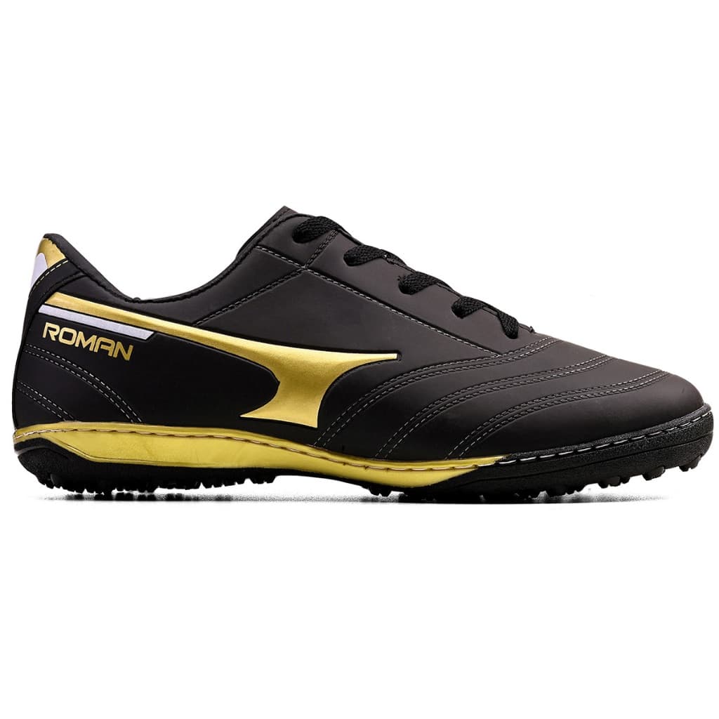 Chuteira Society Roman Pro ROG1 Couro Sintetico Testurisada Preto+ouro
