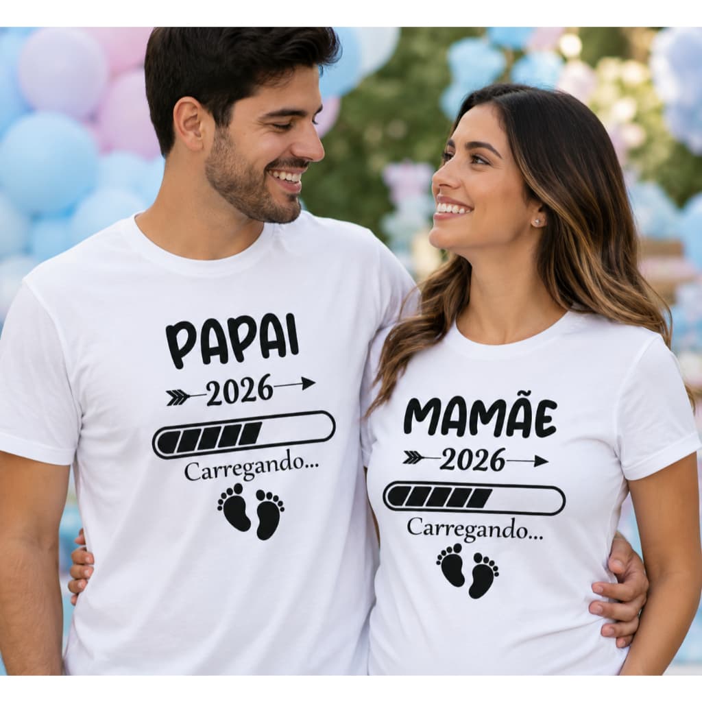 Camiseta 100% Algodão Estilosa Surpresa Casual Papai/Mamãe