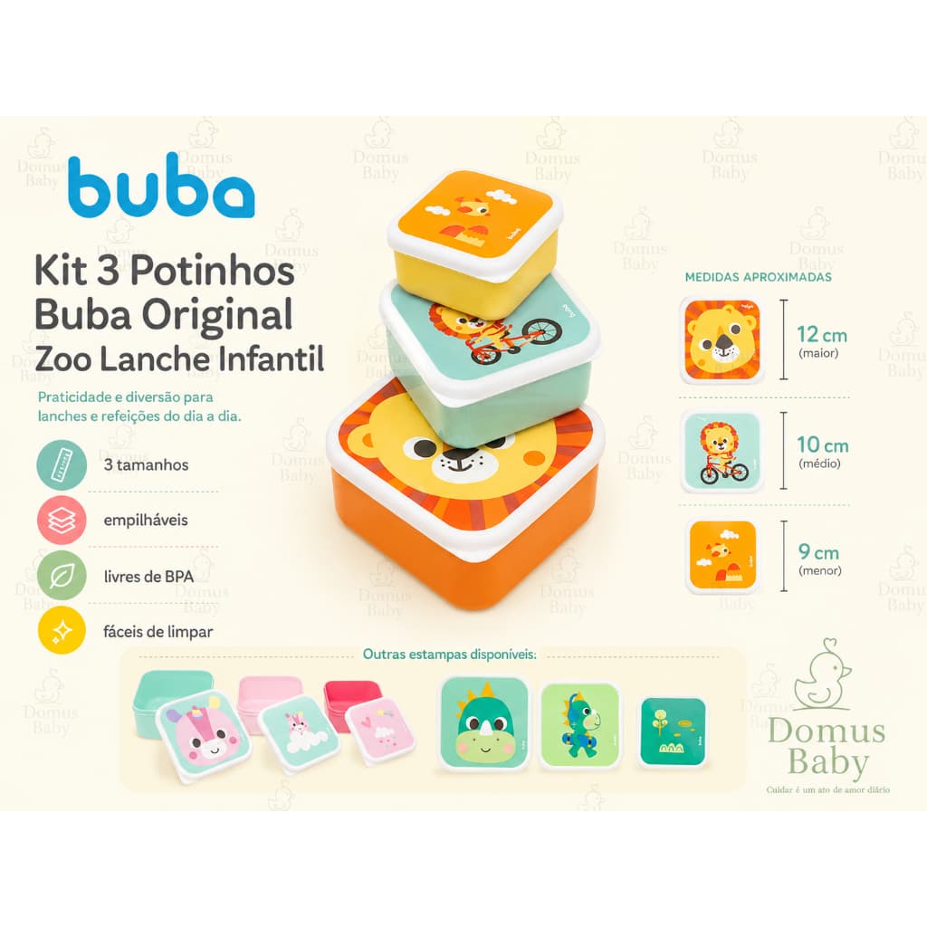 Kit 3 Potinhos Buba com Tampa para Papinha, Frutas e Lanches Bebê