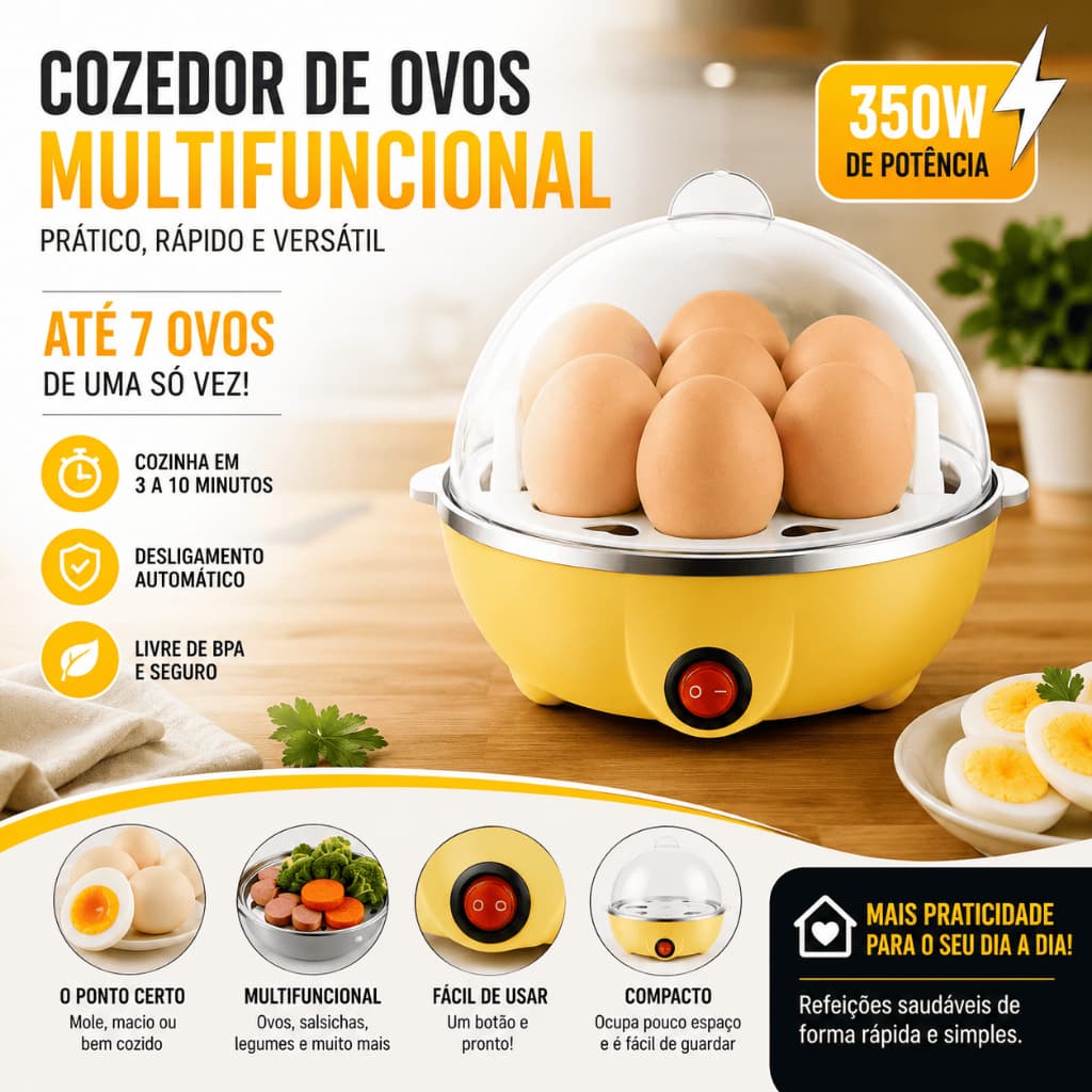 Cozedor de Ovos Elétrico Multifuncional Portátil Cozinha à Vapor Cores Sortidas